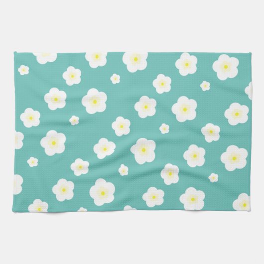 Moderne Frühlingsaqua gelbe Flora Muster Geschirrtuch (Horizontal)