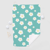 Moderne Frühlingsaqua gelbe Flora Muster Golfhandtuch (Insitu)