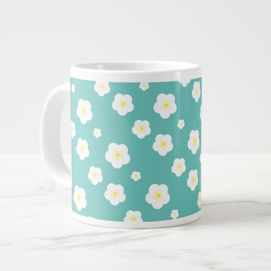 Moderne Frühlingsaqua gelbe Flora Muster Jumbo-Tasse (Vorderseite Links)