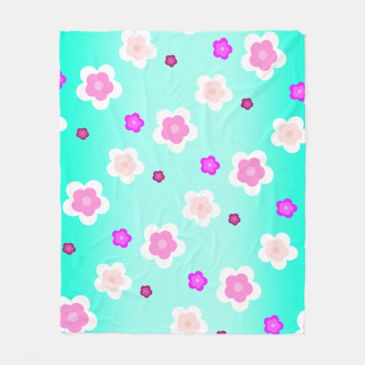 Moderne Frühlingsaqua lila Blumenmuster Fleecedecke (Vorderseite)