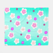 Moderne Frühlingsaqua lila Blumenmuster Fleecedecke (Vorderseite (Horizontal))