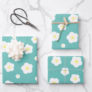 Moderne Frühlingsaqua lila Blumenmuster Geschenkpapier Set