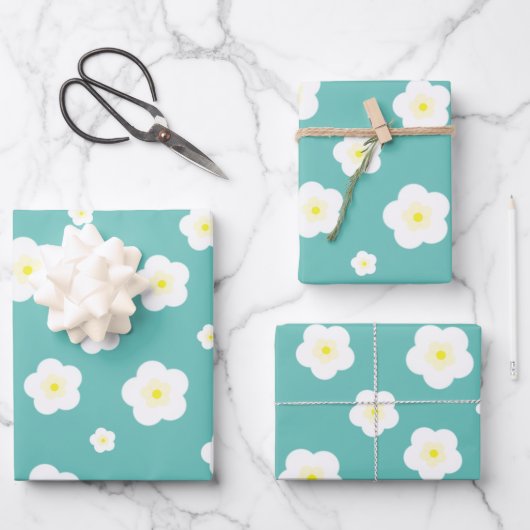 Moderne Frühlingsaqua lila Blumenmuster Geschenkpapier Set (Vorderseite)