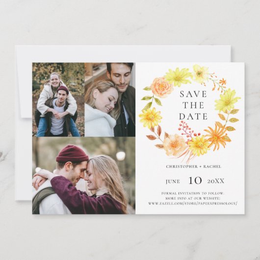 Moderne Frühlingsblumen 3 Foto Save the Date Einladung (Vorderseite)