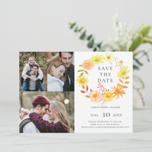 Moderne Frühlingsblumen 3 Foto Save the Date Einladung (Stehend Vorderseite)