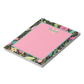 Moderne Frühlingsblumen auf schwarzem Monogramm Notizblock (Rotiert)