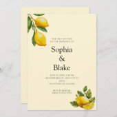 Moderne Frühlingsblüte Lemon Citrus Gelbe Hochzeit Einladung (Vorne/Hinten)