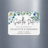 Moderne Frühlingsblütenschmuck Blau Save the Date Magnet