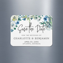 Moderne Frühlingsblütenschmuck Blau Save the Date Magnet