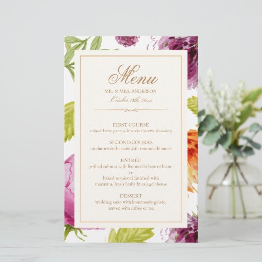 Moderne Frühlingsfloral Easy Edit Wedelmenü (Stehend Vorderseite)