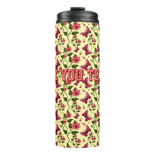 Moderne Frühlingsgarten-Schmetterling-Blumen Bone  Thermosbecher (Vorderseite)