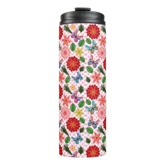 Moderne Frühlingsgarten Schmetterling Floral Thermosbecher (Vorderseite)