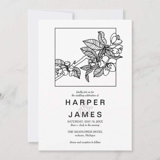 Moderne Frühlingskirschblüte im Rahmen der Hochzei Einladung (Vorderseite)