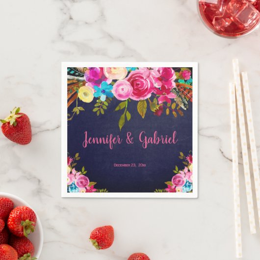 Moderne Frühlingssonne Rosa Bläsernavy Blauer Hoch Serviette (Beispiel)