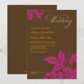 Moderne Fuchsia/Brown Floral Wedding Einladung (Vorne/Hinten)