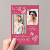 Moderne Fuchsia Butterfly Foto Graduation Party Acryleinladungen (Insitu (Handheld))