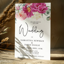 Moderne Fuchsia Pink Floral QR Code Hochzeit Einladung