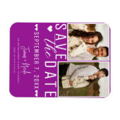 Moderne Fuchsia Save the Date 2 Foto Hochzeit Magnet (Horizontal)