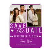 Moderne Fuchsia Save the Date 2 Foto Hochzeit Magnet (Vertikal)