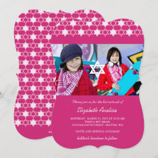 Moderne Fuchsia-Stars von David Bat Mitzvah laden Einladung