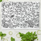 Moderne Fun Birds Schwarz-Weiß-Muster Geschirrtuch (Gefaltet)