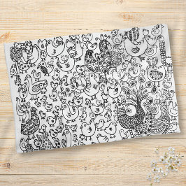 Moderne Fun Birds Schwarz-Weiß-Muster Geschirrtuch