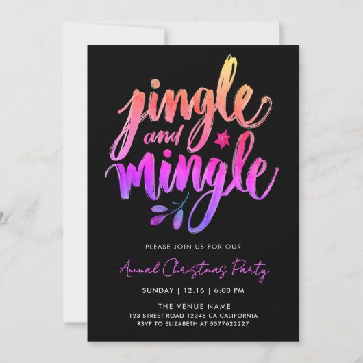 Moderne Fun Black and Pink Jingle Pinselpinselkall Einladung (Vorderseite)