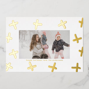 Moderne Fun Border Gold & White Christmas Crosse Folien Feiertagskarte