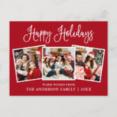 Moderne Fun Calligrafy Red 3 Foto Holiday Postkarte (Vorderseite)