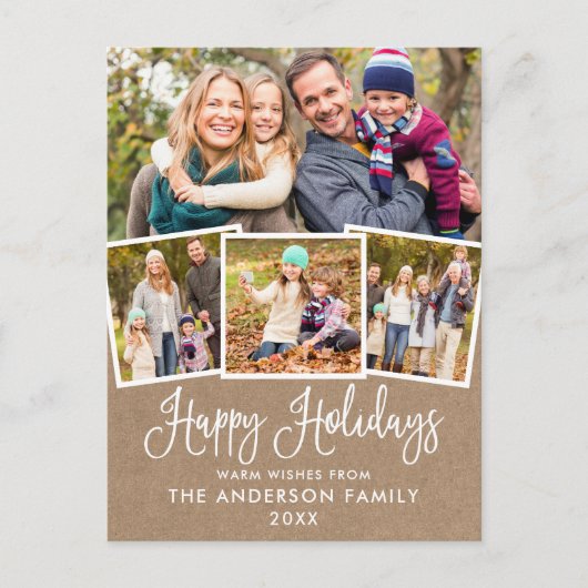 Moderne Fun Calligraphie 4 Foto Kraft Holiday Postkarte (Vorderseite)