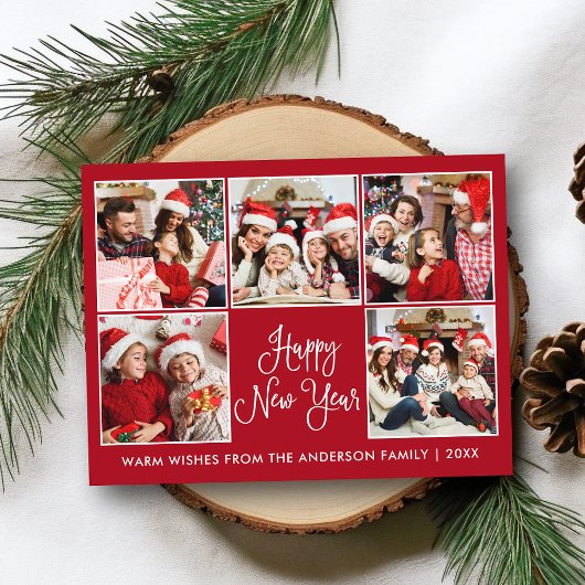 Moderne Fun Calligraphie Rot 5 Foto Neues Jahr Postkarte