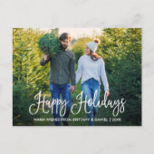 Moderne Fun Calligraphy Couple Foto Happy Holidays Postkarte (Vorderseite)