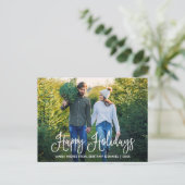 Moderne Fun Calligraphy Couple Foto Happy Holidays Postkarte (Stehend Vorderseite)