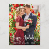 Moderne Fun Calligraphy Happy Holidays Couple Foto Postkarte (Vorderseite)