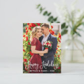 Moderne Fun Calligraphy Happy Holidays Couple Foto Postkarte (Stehend Vorderseite)