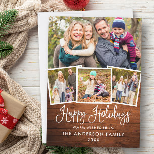 Moderne Fun Calligraphy Happy Holidays Wood 4 Foto Feiertagskarte