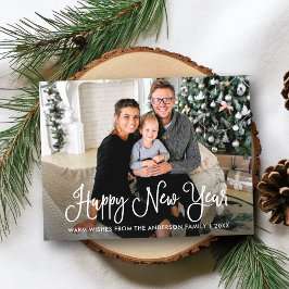 Moderne Fun Calligraphy Happy New Year Family Foto Postkarte