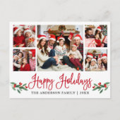 Moderne Fun Calligraphy Red Holly 5 Foto Holiday Postkarte (Vorderseite)