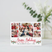 Moderne Fun Calligraphy Red Holly 5 Foto Holiday Postkarte (Stehend Vorderseite)