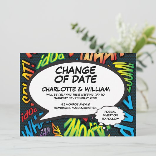 Moderne Fun Change of Date Fun verschoben Save The Date (Stehend Vorderseite)