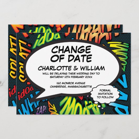 Moderne Fun Change of Date Fun verschoben Save The Date (Vorne/Hinten)