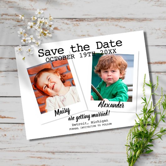 Moderne Fun Childhood Fotos Hochzeit Save The Date