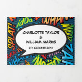 Moderne Fun Comic Book Foto Hochzeit Dreifach Gefaltete Einladung (Cover)