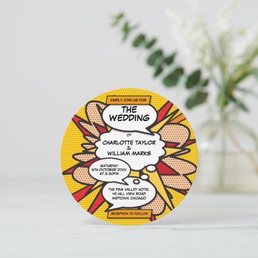 Moderne Fun Comic Hochzeit Einladung (Stehend Vorderseite)