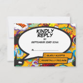 Moderne Fun Comic-Hochzeit RSVP Karte (Vorderseite)