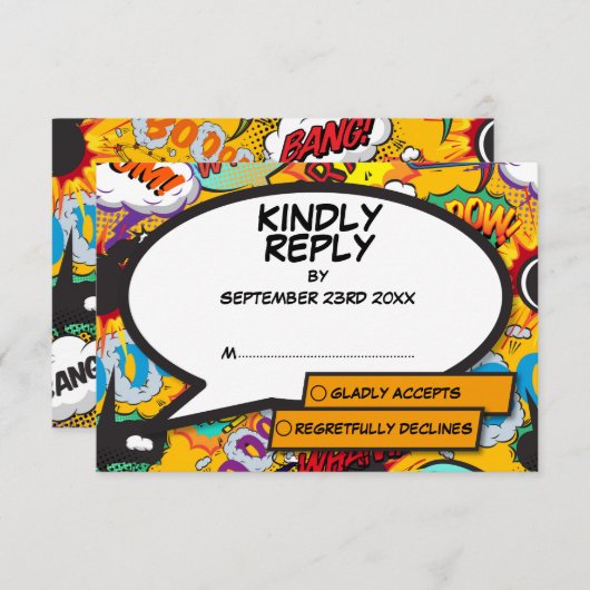 Moderne Fun Comic-Hochzeit RSVP Karte (Vorne/Hinten)