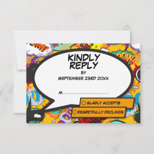 Moderne Fun Comic-Hochzeit RSVP Karte
