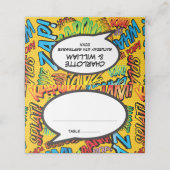 Moderne Fun farbenfrohe Sprechblase Platzkarte (Außenseite Aufgefaltet)