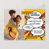 Moderne Fun Foto Comic Hochzeit Einladungspostkarte (Vorderseite)