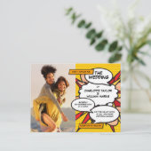 Moderne Fun Foto Comic Hochzeit Einladungspostkarte (Stehend Vorderseite)